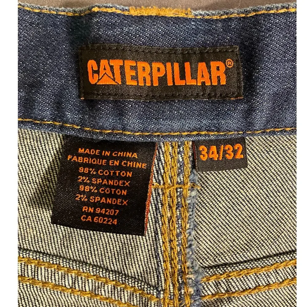 NWT Men's CAT CA 2 Dark Stone Denim Work Jeans 34X32 Stretch Flame Resistant $99